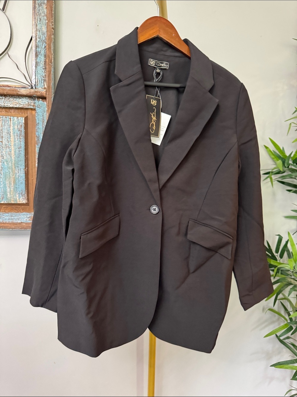 DG2 by Diane Gilman Black Single-Button Blazer with Flap Pockets NWT L